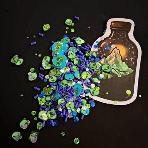 Trippy Space Green Alien Blue World Glitter Polymer Clay Slices 35 Grams